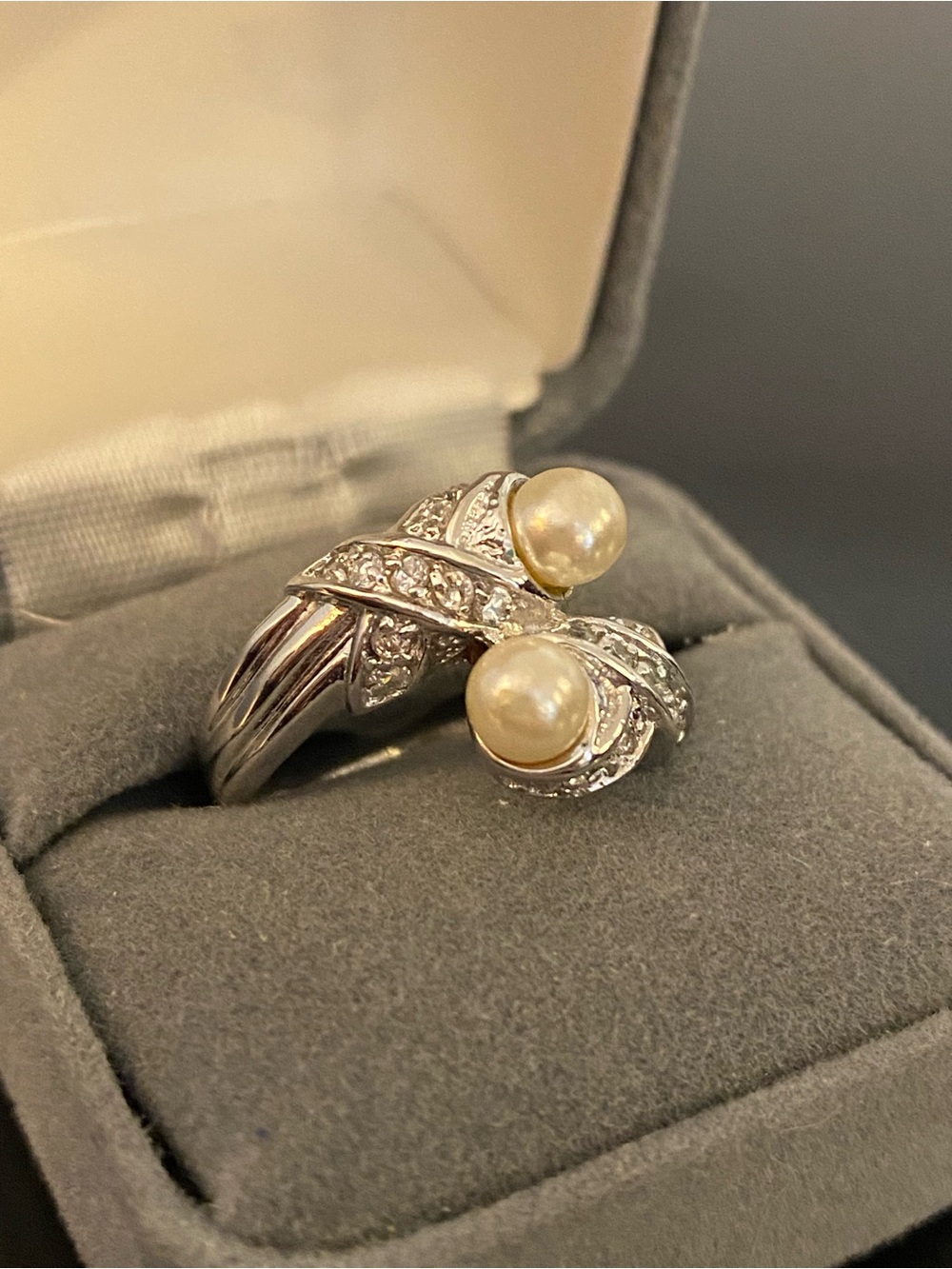 Premier Designs "Toi et Moi" (You and Me) Faux Pearl & Silver-Toned Ring